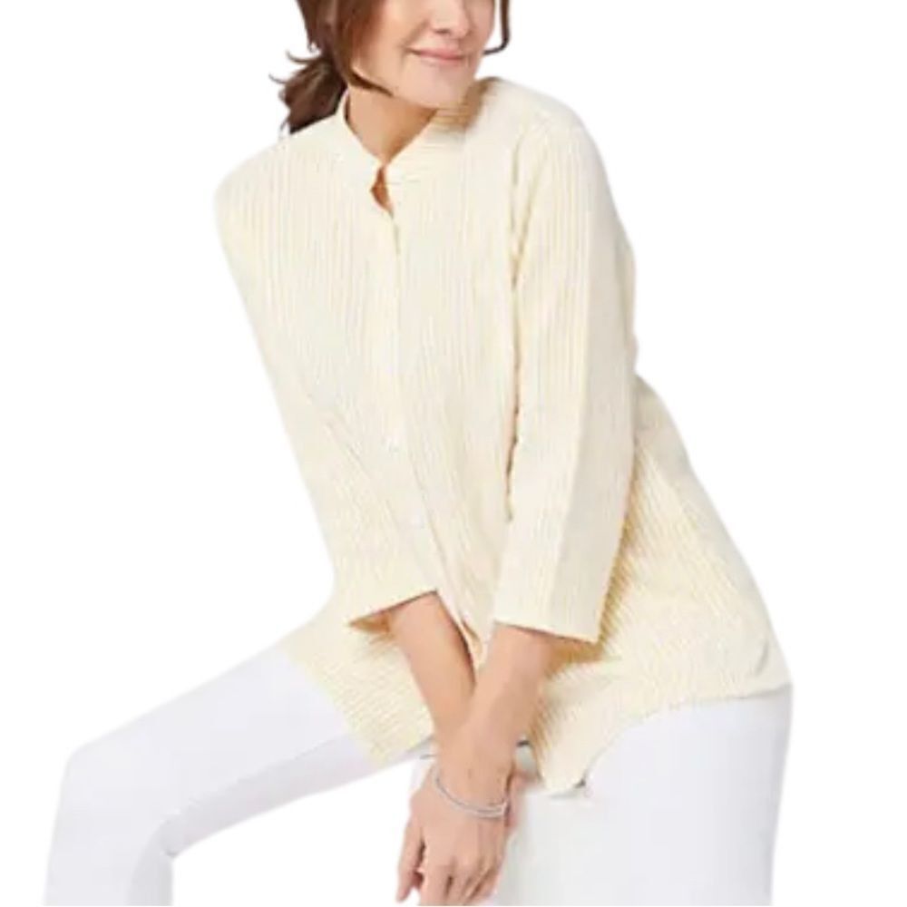 Joan Rivers 3/4 Sleeve Crinkle Texture Striped Shirt